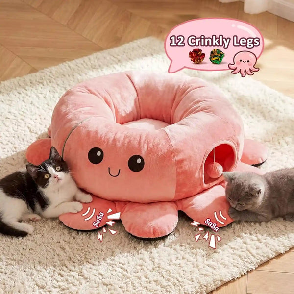 Cat Tunnel Bed with 20 Cat Toys, Collapsible Play Tunnel for Indoor Cats, Kitten Toys for Indoor Kittens, Octopus Shaped6