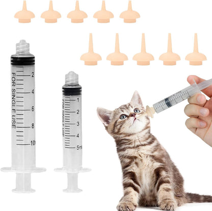 Pet Feeding Syringe with Nipple, Silicone Feeding Tools for Kitten Puppy Feeding Syringe for Newborn Cat Dog Small Animals Rabbits (5Ml+10Ml +10 Nipples)1