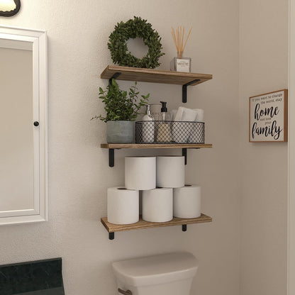 Floating Shelves Set of 6 for Wall Decor & Storage, Rustic Brown | Wood Farmhouse Book Shelves for Bedroom, Bathroom, Living Room, Kitchen, Office, Laundry Room, Study Room Display, 16.5''4