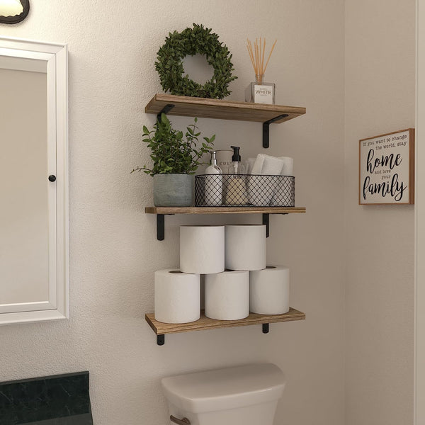 Floating Shelves Set of 6 for Wall Decor & Storage, Rustic Brown | Wood Farmhouse Book Shelves for Bedroom, Bathroom, Living Room, Kitchen, Office, Laundry Room, Study Room Display, 16.5''4