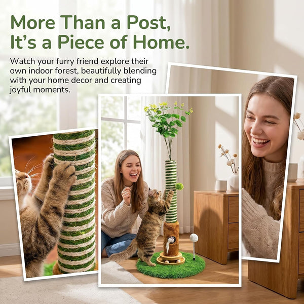 Cat Scratching Post 39'' Tall with Interactive Ball & Mouse Hole | for Indoor Adult Cats, Sisal Rope Cat Tree Tower. Kitty Scratcher Furniture with Artificial Grass Tree for Kittens Cat Toys2