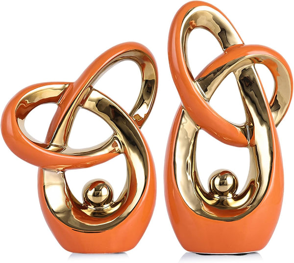 Orange Modern Abstract Art Home Decor Accent,Statues Coffee Table Decor for Living Room,Table Centerpieces for Dining Room,Ceramic Sculptures and Gold Knick Knacks for TV Stand Decor (Orange Gold)1