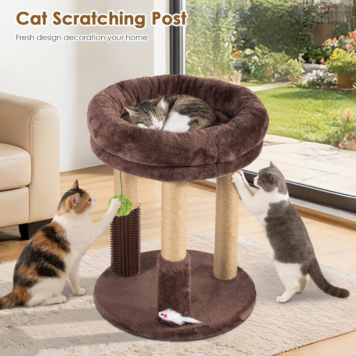 21-tall-cat-scratching-post-with-plush-cat-bed-stable-cat-tree-for-indoor-cats-interactive-toy-grooming-brush-included