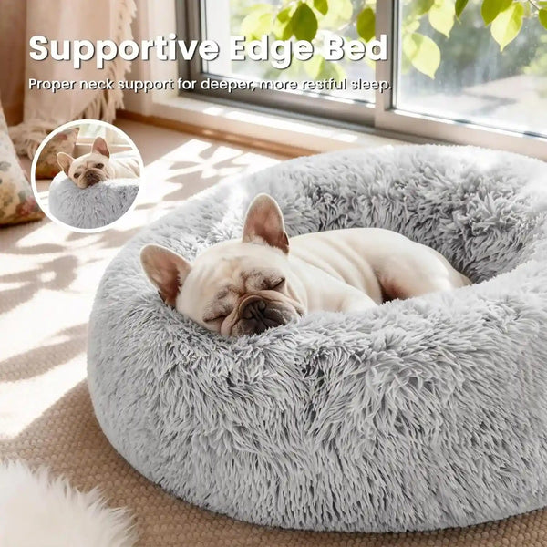Love'S Cabin Calming Cat Bed for Indoor Cats, Anti-Anxiety Donut round Dog Bed, Fluffy Faux Fur Washable Pet Bed for Small Medium Dogs and Cats, Grey, 20In2