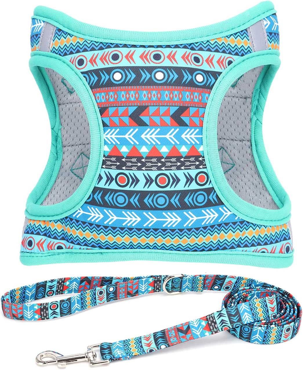 step-in-dog-harness-leash-set-all-weather-reflective-no-pull-floral-pattern-padded-mesh-vest-harness-for-cats-puppy-extra-small-small-medium-large-dogs-pink-flower-s
