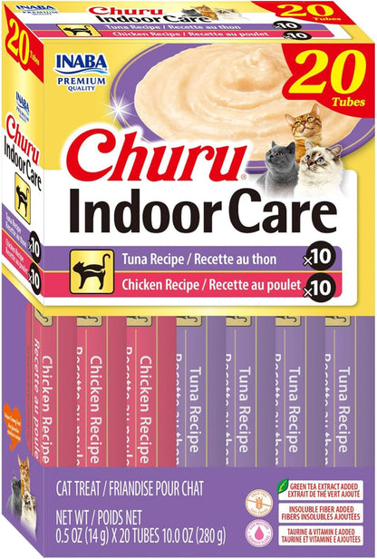 INABA Churu Indoor Care for Hairball Control, Functional Lickable Cat Treat with Taurine & Green Tea Extract, 0.5Oz Each, 24 Tubes Total, Tuna Recipe14