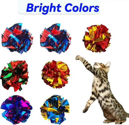 Cat Crinkle Ball Toys 10 Packs for Indoor Cats to Kill Time and Keep Fit, 2.3 Inch Colorful Mylar Crinkle Balls Attract Cats to Swat, Bite, Hunt, Interactive Toys for Cats and Kittens3