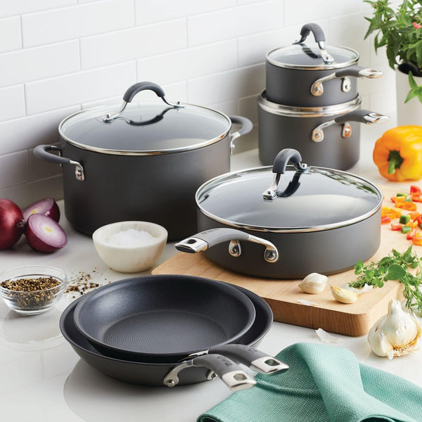 Radiance Hard-Anodized Nonstick Cookware Set, Kitchen Pots and Pans Set, 10-Piece, Gray2