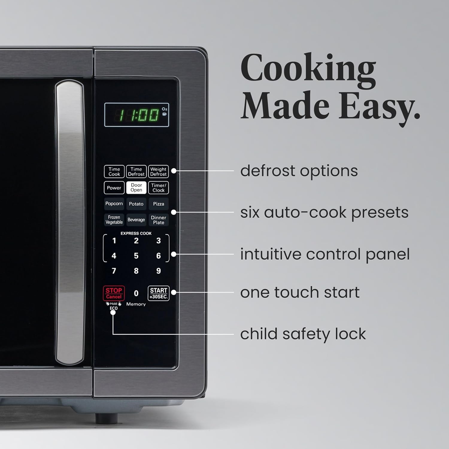 1-1-cu-ft-countertop-microwave-oven-1000-watts-power-auto-cook-settings-defrost-easy-clean-and-child-safety-lock-stainless-and-black