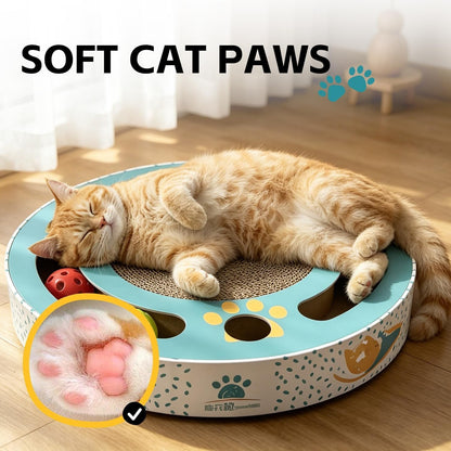 Round Cat Scratching Pad Modern Cats Scratcher Cardboard Interactive Toys for Indoor Cats with 2 Bell Balls and Kitten Tunnel4