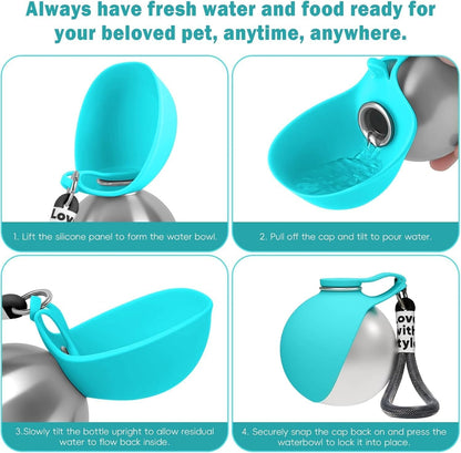 2 in 1 Portable Dog Water Bottle for Dogs,10Oz Stainless Steel Portable Dog Water Bottle with Foldable Silicone Bowl, Leak-Proof 2 in 1 Portable Tumbler for Small Dog & Puppy Walking Hiking Outdoor7