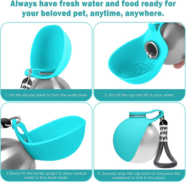 2 in 1 Portable Dog Water Bottle for Dogs,10Oz Stainless Steel Portable Dog Water Bottle with Foldable Silicone Bowl, Leak-Proof 2 in 1 Portable Tumbler for Small Dog & Puppy Walking Hiking Outdoor7