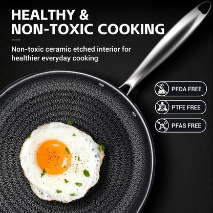 3 Pcs Non Stick Frying Pans Set, 8", 10", 12" Stainless Steel Pans | Skillet and Frying Pans Nonstick, Stay Cool Handle, PFOA/PFAS/PTFE Free, Dishwasher & Oven Safe, Induction Compatible, Black8