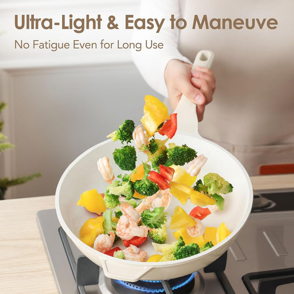 Nonstick Ceramic Wok Pan with Lid, 11Inch Non Toxic Stir-Fry Pan | PFAS Free, Induction Cookware, Even & Fast Heating, Easy to Clean, Durable, Non Stick Frying Pans Skillet, Stay-Cool Handle5