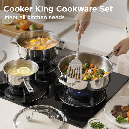 Tri-Ply Stainless Steel Cookware Set, 10Pcs Pots and Pans Set Non Toxic | PFOA Free, Oven Safe to 900℉, Dishwasher Safe, All Cooktop Compatible8