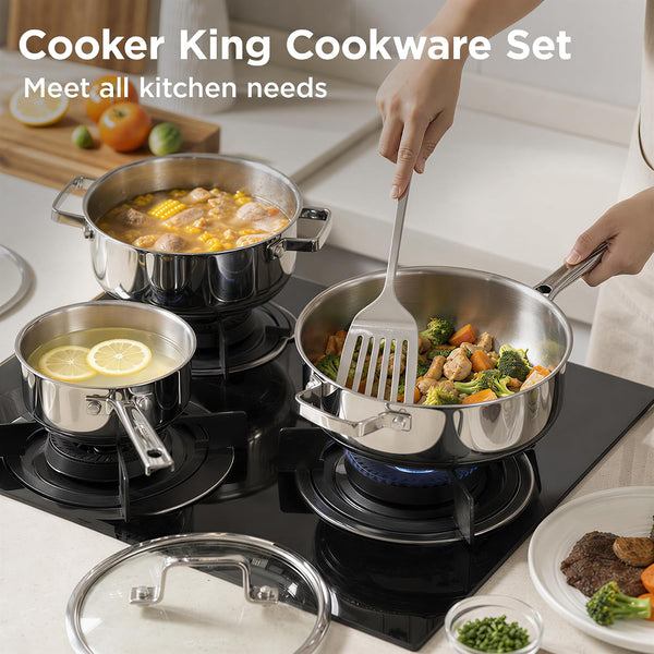 Tri-Ply Stainless Steel Cookware Set, 10Pcs Pots and Pans Set Non Toxic | PFOA Free, Oven Safe to 900℉, Dishwasher Safe, All Cooktop Compatible8
