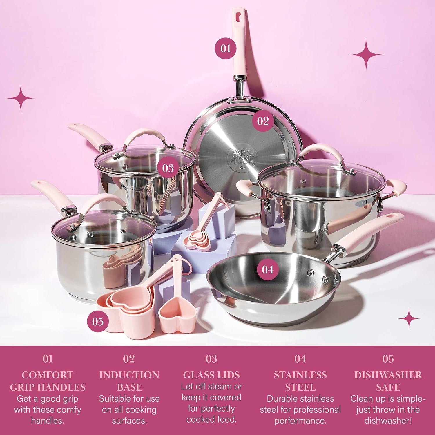 stainless-steel-pots-and-pans-set-with-stay-cool-pink-handles-tempered-glass-lids-bonus-heart-shaped-measuring-cups-and-spoons-dishwasher-safe-cookware-10-piece-set
