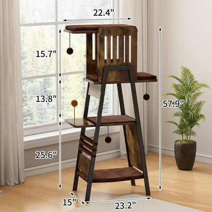Cat Tree Tower, Large Multi-Level Cat Condo with Scratching Post, Vintage Brown2