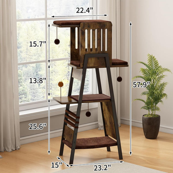 Cat Tree Tower, Large Multi-Level Cat Condo with Scratching Post, Vintage Brown2