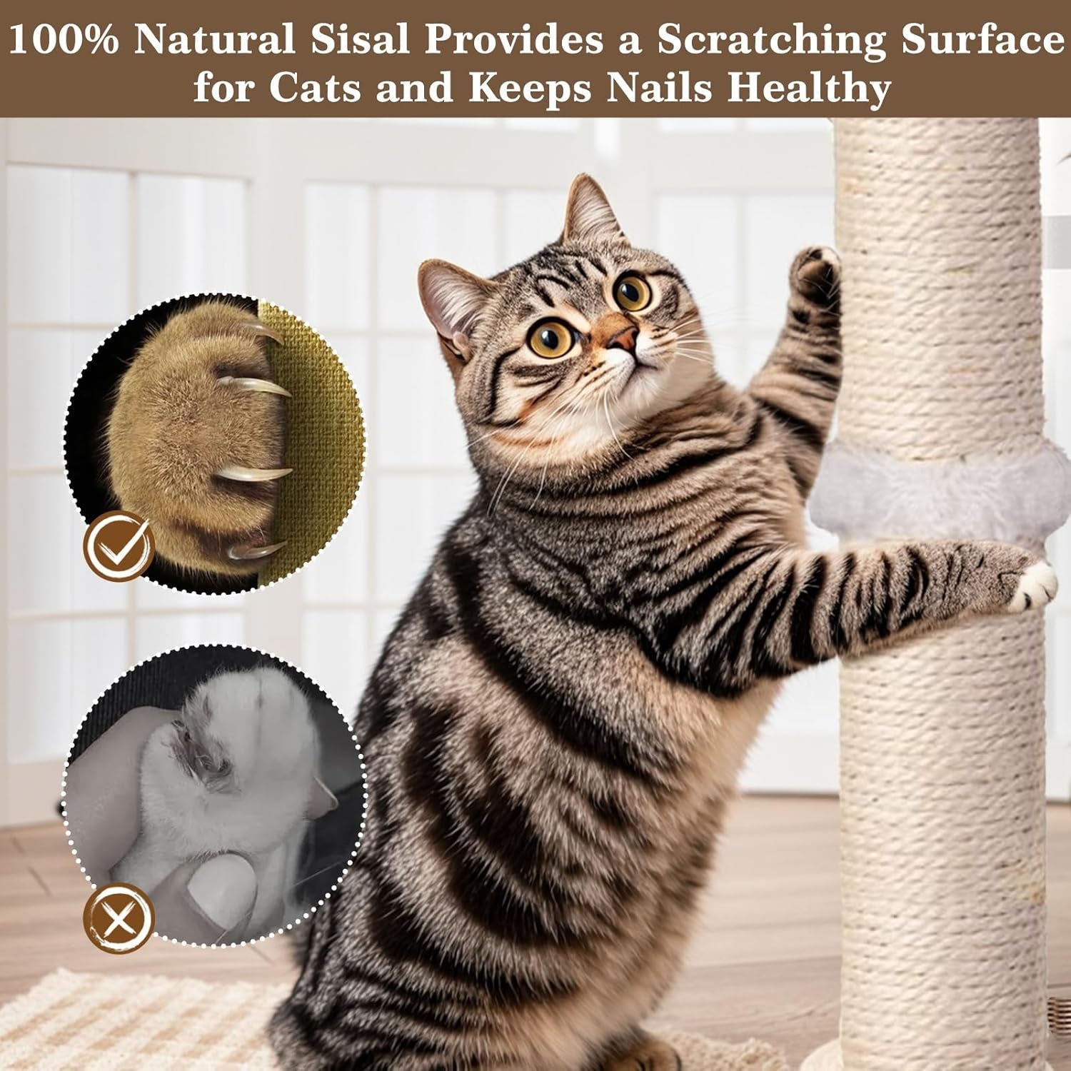 paroto-cat-scratching-post-sisal-cat-tree-tower-scratcher-for-indoor-cats-adults-with-interactive-toys-double-ball-track-2-mounting-methods-25-inches
