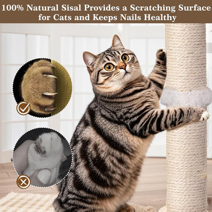 PAROTO Cat Scratching Post, Sisal Cat Tree Tower Scratcher for Indoor Cats Adults with Interactive Toys, Double Ball Track, 2 Mounting Methods, 25 Inches7
