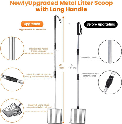 PETOCAT Cat Litter Scoop 43 Inch Metal Litter Scooper with Stainless Steel Long Handle, Upgraded Large Kitty Box Scooper Heavy Duty Deep Shovel for Fast Sifting, Dog Waste Scooops for outside Pet Poop6
