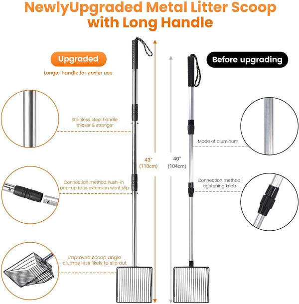 PETOCAT Cat Litter Scoop 43 Inch Metal Litter Scooper with Stainless Steel Long Handle, Upgraded Large Kitty Box Scooper Heavy Duty Deep Shovel for Fast Sifting, Dog Waste Scooops for outside Pet Poop6