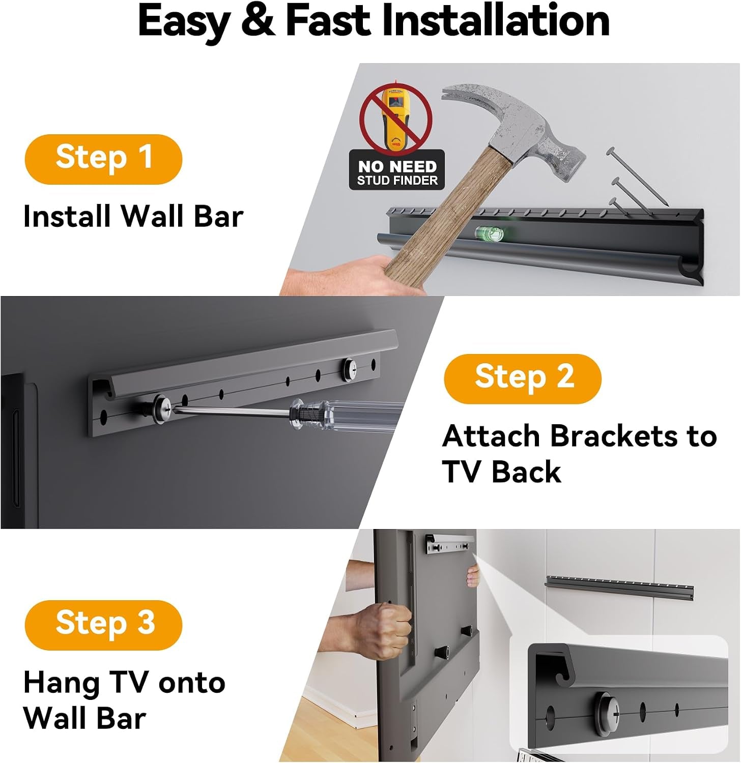 studless-tv-wall-mount-for-32-75-inch-tvs-low-profile-no-drill-no-stud-drywall-tv-mount-holds-up-to-150-lbs-easy-to-install-for-bedroom-living-room-includes-level-mounting-hardware