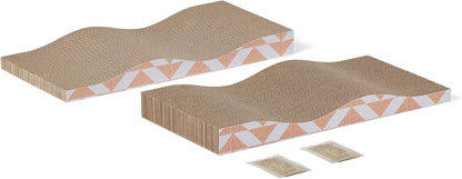 Amazon Basics Cat Scratching Post, Reversible Double-Sided Corrugated Cardboard with Catnip, Curved Wave Design, 16.5 X 8.1 X 1.6 In, 2-Pack1