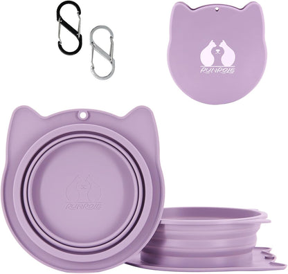 RUNROLE 2 in 1 Collapsible Dog Travel Water Bowls, Portable Pet Cat Bowl | Slot Together & Use Separately, Bpa-Free Silicone Feeding Watering Foldable Travel Bowls, Pet Travel Food Dishes, 20OZ+27OZ11