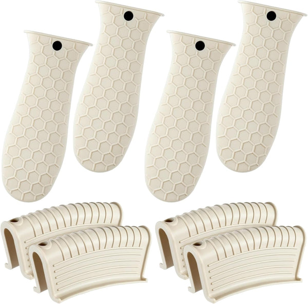 8Pcs Silicone Cast Iron Handle Cover,Khaki | Heat Resistant Pot Holders, Non Slip Pan Handle Sleeve for Kitchen, Reusable Grip Covers for Frying Pans and Skillets1