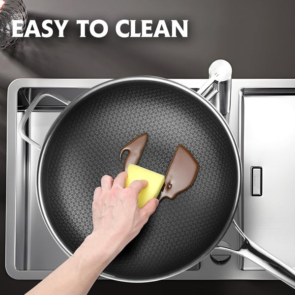 Wok, 13 Inch Hybrid Woks & Stir-Fry Pans Nonstick, Non Toxic Stainless Steel Wok Pan with Lid, Dishwasher Induction Oven Broiler Safe, PFOA Free Cookware Non Stick7
