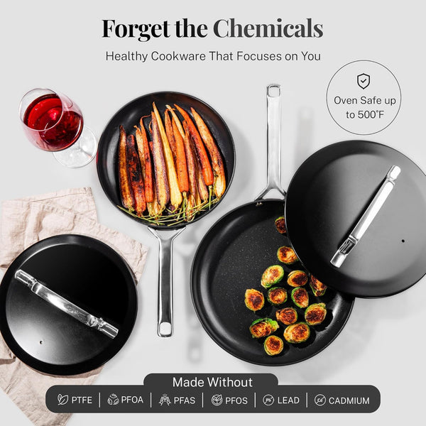 Modern 11 Pc Ceramic Pots and Pans Set Non Stick, Professional Elegant Kitchen Cookware Sets with Steamer for Cooking, Non Toxic Made without PFOS PFOS, Dishwasher & Oven Safe2
