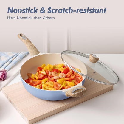 Ceramic Pots and Pans Set Nonstick, Kitchen Cookware Sets, 14-Piece Induction Cookware, Non-Toxic Healthy Non Stick Cooking Set, with Frying Pans Set, PFAS PTFE PFOA PFOS Free7