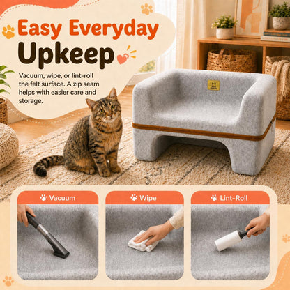 Large Cat Bed for Indoor Cats, 2-Tier Cat Cave Bed with Top Lounge & Lower Hideaway, Washable PET Felt Cat Sofa for Living Room, Bedroom, Apartment, Scratch-Friendly Cat Furniture, Light Gray7