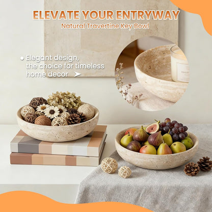 Travertine Decorative Bowls for Home Decor, Natural Stone Centerpiece Fruit & Key Bowl, Modern Organic Catch-All for Kitchen Counter, Entryway & Coffee Table4