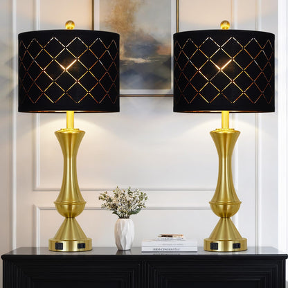 29" Gold Modern Table Lamps Set of 2, 3-Way Dimmable Touch Lamps for Nightstand with USB A+C & Outlets,Brass Lamps for Living Room, Bedroom, Nightstand, Entryway(2 Bulbs Included)7