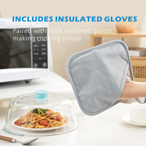 Tall Glass Microwave Splatter Cover for Food, 10In Food Grade Guard Lid | No Plastic, BPA Free, Dual Vents, Silicone Knob, 3.9In Tall for Bowl Covers, Microwave Lid for Food Heating, Dishwasher Safe4