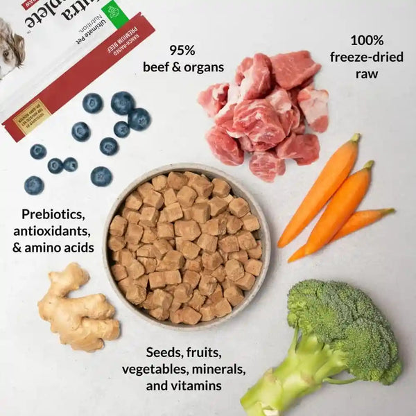 ULTIMATE PET NUTRITION Nutra Complete, 100% Freeze Dried Raw Veterinarian Formulated Dog Food with Antioxidants Prebiotics and Amino Acids (1 Pound, Beef)2