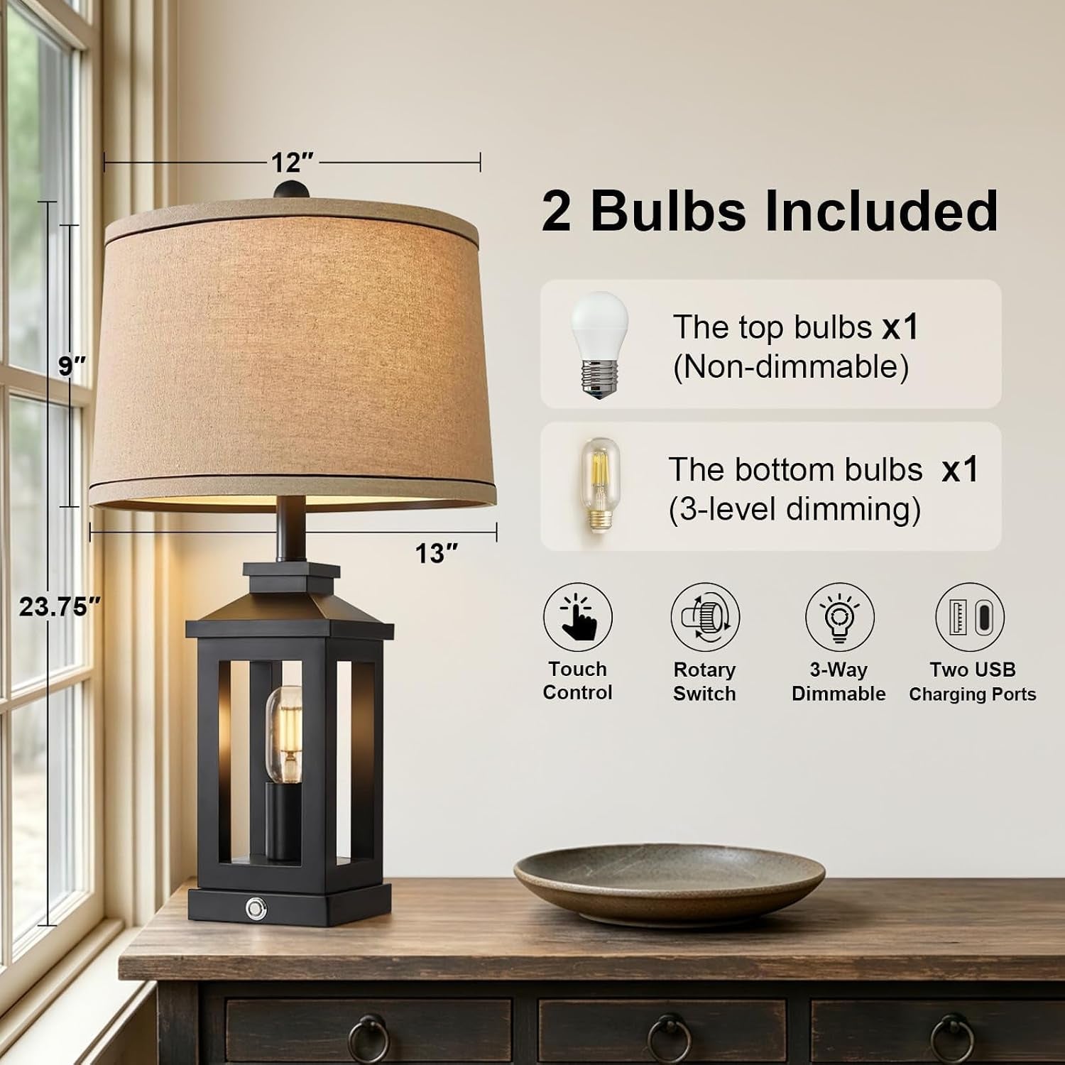 23-75-retro-farmhouse-black-table-lamp-for-living-room-bedroom-nightstand-touch-control-bedside-nightlight-vintage-modern-lamp-with-usb-c-a-ports-and-2-light-sources-rustic-lamp-bulbs-included