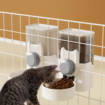 Hanging Cage Automatic Small Pet Food Bowl Water Bottle Dispenser, 1L Auto Gravity Pet Feeder and Waterer Set Kennel Feeding Station Crate Feeder Dish for Rabbit Puppy Cats Ferret (Grey)7