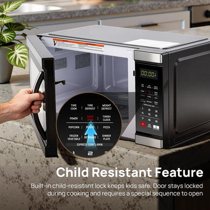 Microwave Countertop Ovens 1000 Watt, Black Small Microwave 1.1 Cu Ft, Large Microwave Digital 6 Auto Cooking, Eco Mode, Child Lock, 10 Power Level, Led Display, Easy Clean, Memory Function8