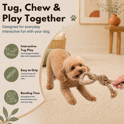 Small Dog Toy & Puppy Teething Toy - Solid Non-Toxic TPR Triangle Ring & Natural Cotton Rope, Lightweight 2.6 Oz Design for Indoor Play, Oral Care Habits & Boredom Relief (Sand Brown)2