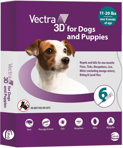 Vectra 3D Flea and Tick Prevention for Small Dogs 11-20 Lbs, 3‑Month | Kills and Repels Fleas, Ticks & Mosquitoes | Fast‑Acting, Waterproof, No Prescription Needed9