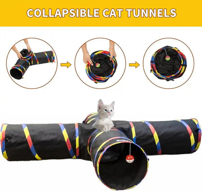 4 Way Large Cat Tunnels for Indoor Cats - 10" Diameter & 47" Long Play Tunnel Toy - Cat Tube with Play Ball & Mouse Toy - Interactive Peephole (Black)5
