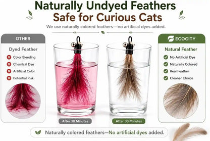 Cat Toys - No Chemical Dyeing Cat Feather Toys for Indoor Cats - Include Cat Wand and Natural Feather Refills2