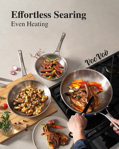 Stainless Steel Cookware Set,Tir-Ply Pots and Pans Set,10 Pcs Stainless Steel Induction Kitchen Cookware Sets,Pfoa Free, Frying Pans, Butter Warmer,Saute Pan & Stock Pot,Compatible with All Cooktops3