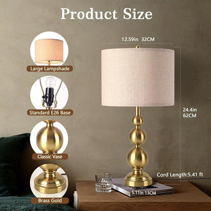 Gold Table Lamp Set of 2, 24.4" Table Lamps for Living Room, Gold Tall Skinny Table Lamps, Modern Buffet Lamp for Bedroom Bedside, Nightstand, Desk, End Table, Entry Way3