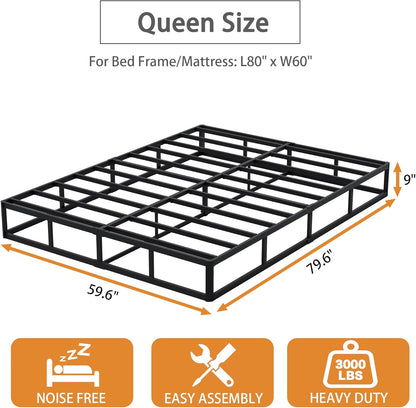 Queen Size Box Spring Bed Base 9 Inch, 3000Lbs Heavy Duty Box Spring Queen Metal Mattress Foundation, Tool-Free Easy Assembly, Noise Free2