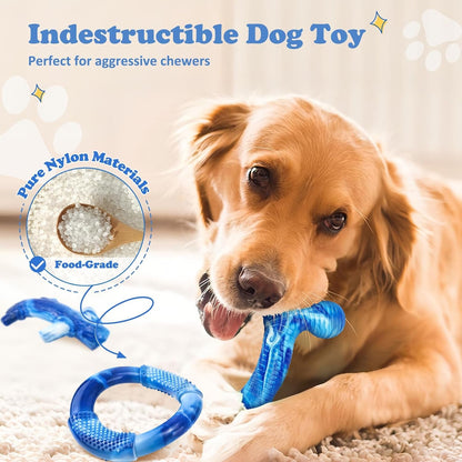 Furdog 3Pack Dog Toys for Aggressive Chewers Dog Chew Toy Tough Dog Toys to Keep Them Busy Bacon Flavor Teething Chew Toys & Dental Health for Large Medium Small Breeds (Blue)4